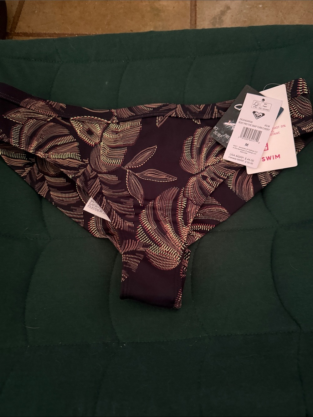 Roxy Black Bikini Bottom with Gold Leaf Print